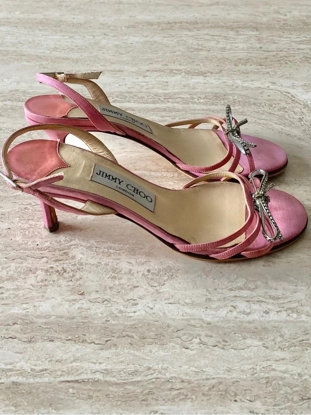 Vintage Jimmy Choo Crystal Bow Slingback Sandal Heels - Picture 4 of 11